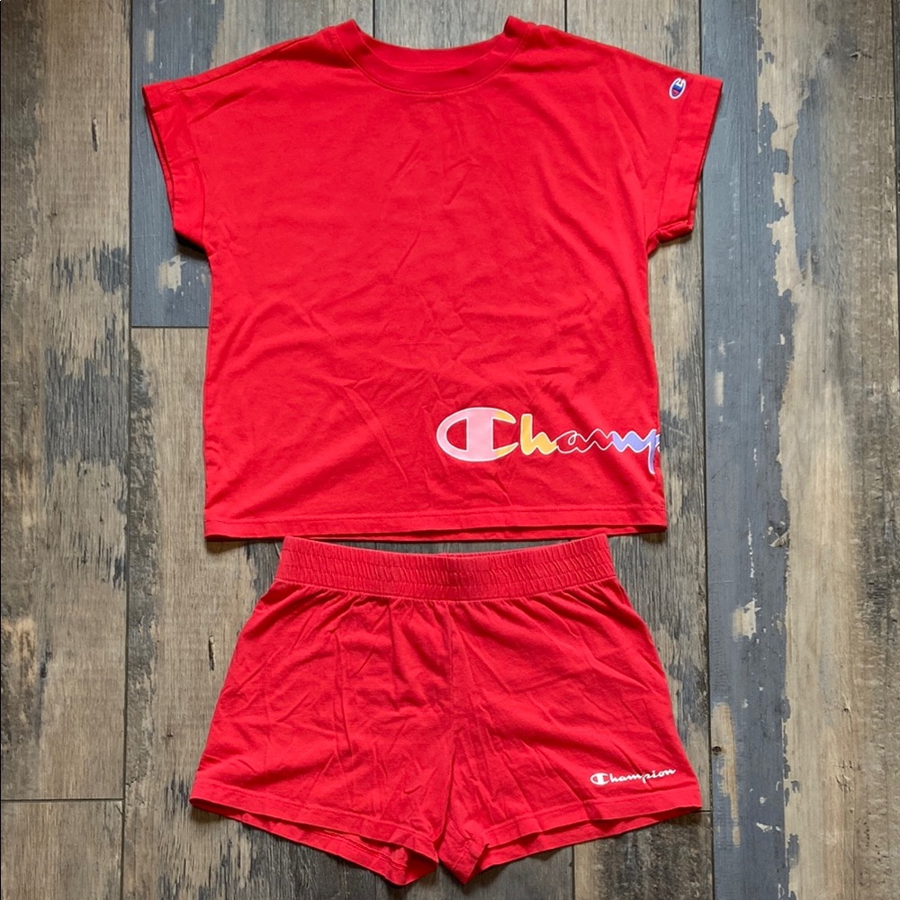 Champion Girls Vibrant Red Tee Short Sleeve T-Shirt and Shorts Set